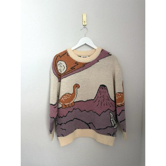 Aelferic Eden Women’s Cartoon Dinosaurs Graphic Cozy Sweater Sz S - Picture 1 of 5